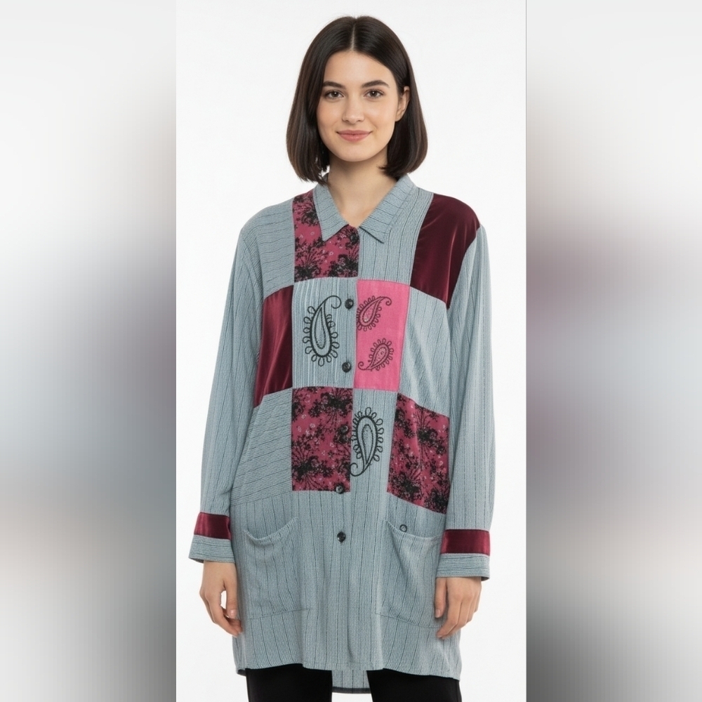 Surya Blazer Gray Red Patchwork Large